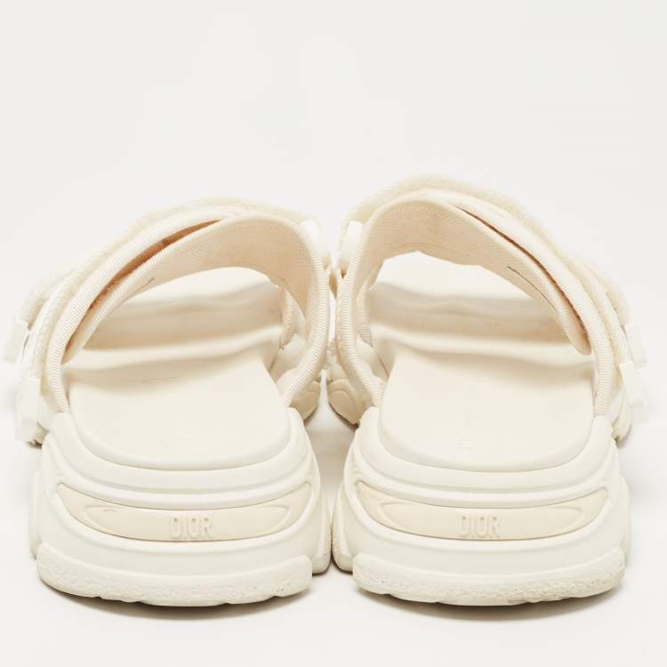 Pre Owned Dior White Fabric and Nylon D-Wander Slides Size 39