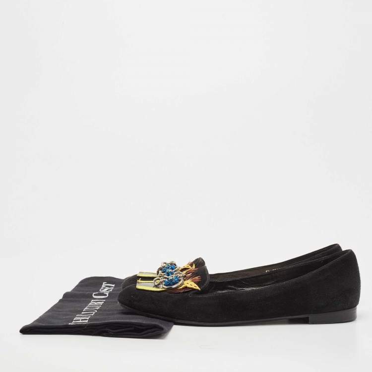 Pre Owned Dior Black Suede Embellished Smoking Slippers Size 37.5