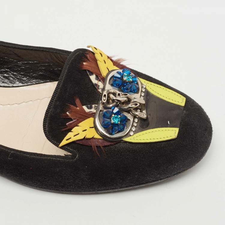 Pre Owned Dior Black Suede Embellished Smoking Slippers Size 37.5