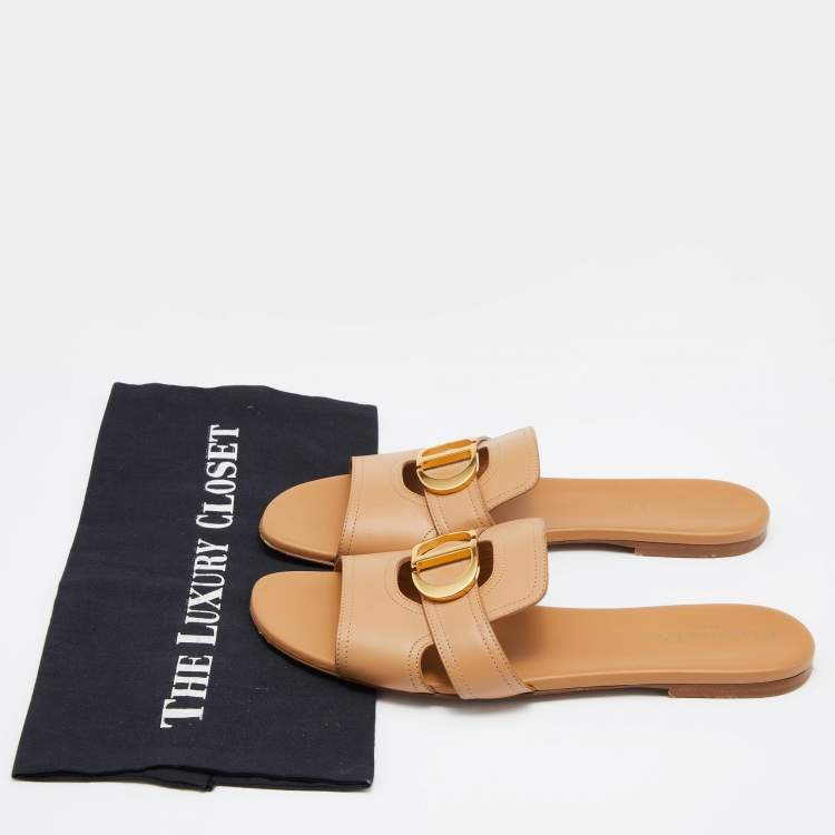 Pre Owned Dior Brown Leather 30 Montaigne Flat Slide Size 40