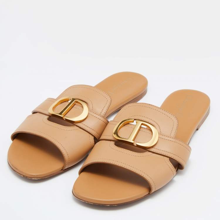 Pre Owned Dior Brown Leather 30 Montaigne Flat Slide Size 40
