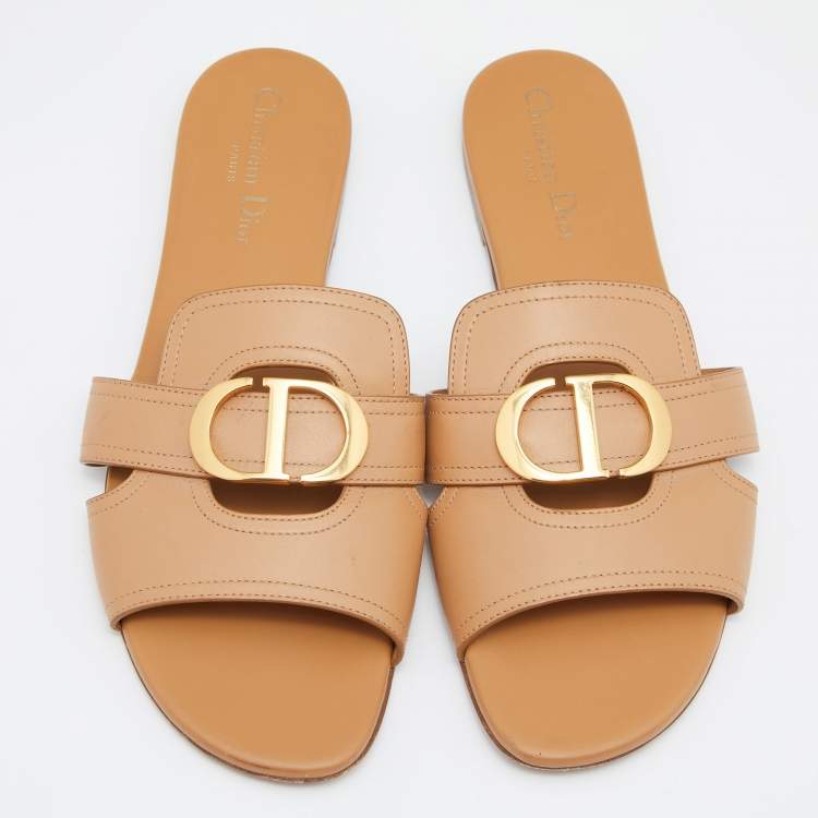 Pre Owned Dior Brown Leather 30 Montaigne Flat Slide Size 40