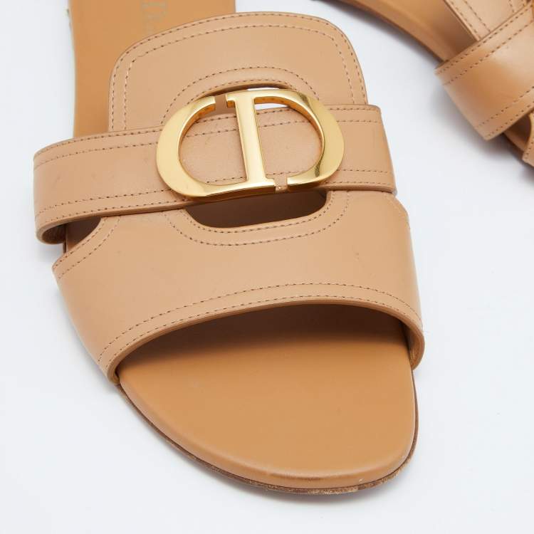 Pre Owned Dior Brown Leather 30 Montaigne Flat Slide Size 40