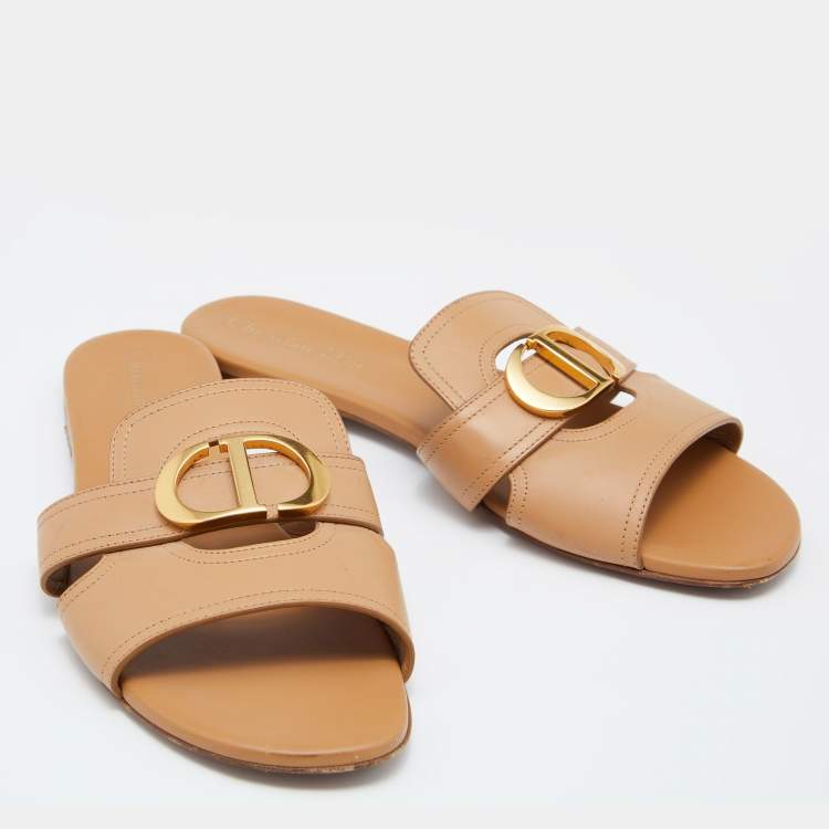 Pre Owned Dior Brown Leather 30 Montaigne Flat Slide Size 40