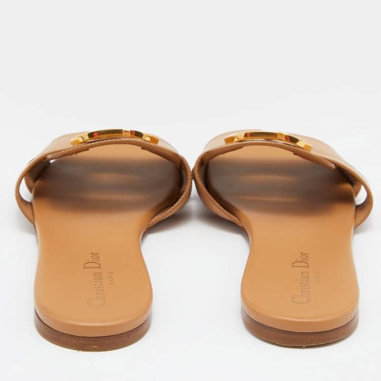 Pre Owned Dior Brown Leather 30 Montaigne Flat Slide Size 40