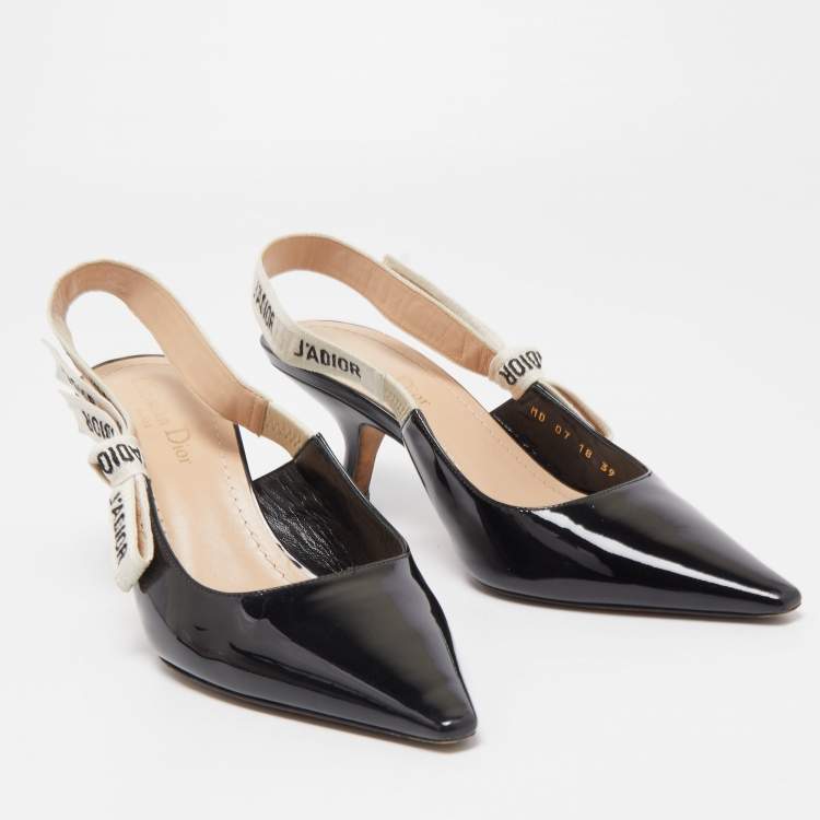 Pre Owned Dior Black Patent J'adior Slingback Pumps Size 39