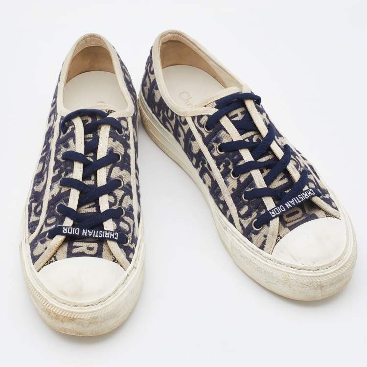Pre Owned Dior Blue Oblique Canvas Walk'n'Dior Low Top Sneakers Size 38