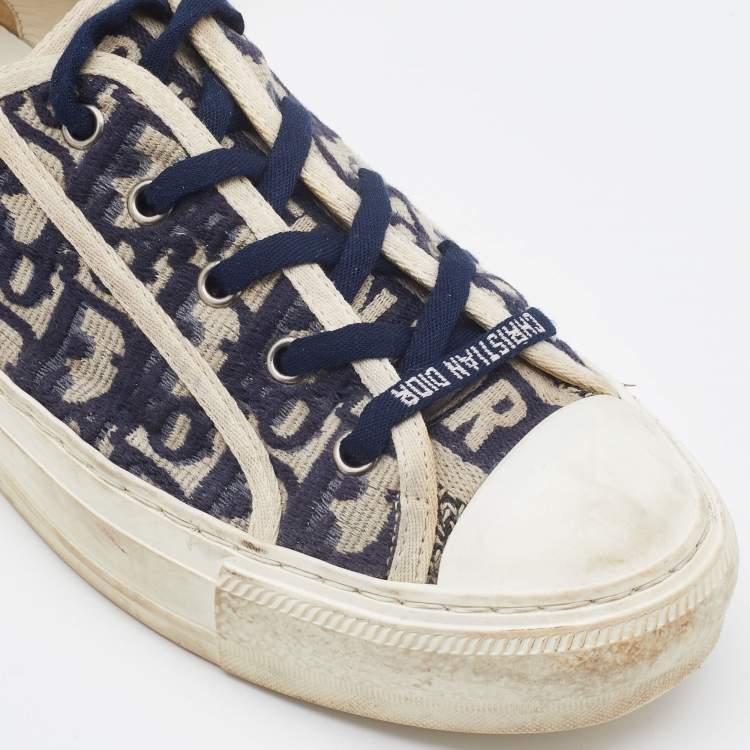 Pre Owned Dior Blue Oblique Canvas Walk'n'Dior Low Top Sneakers Size 38