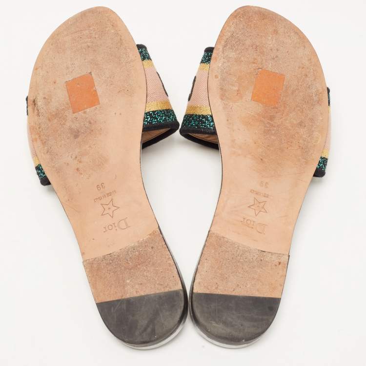 Pre Owned Dior Tricolor Logo Embroidered Canvas Dway Flat Slides Size 39