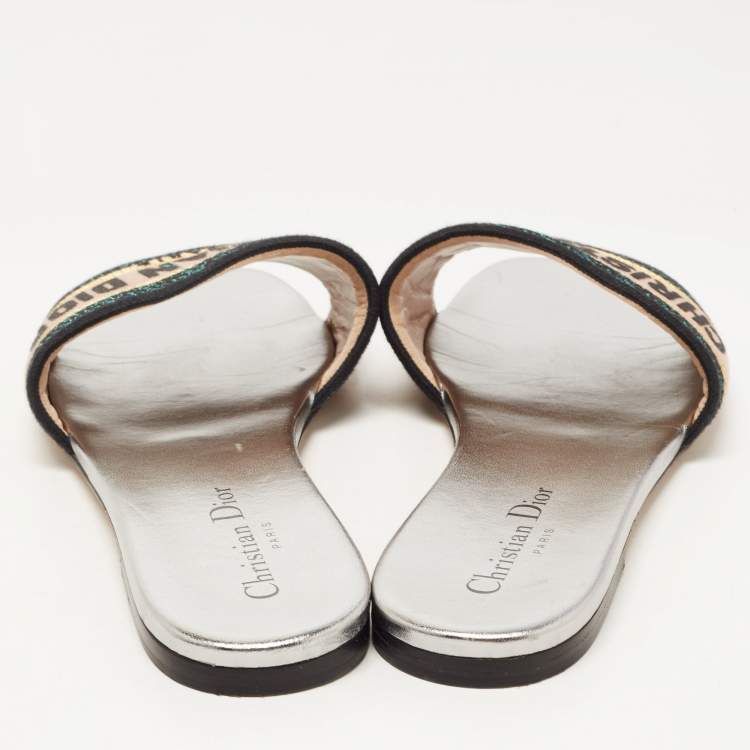 Pre Owned Dior Tricolor Logo Embroidered Canvas Dway Flat Slides Size 39