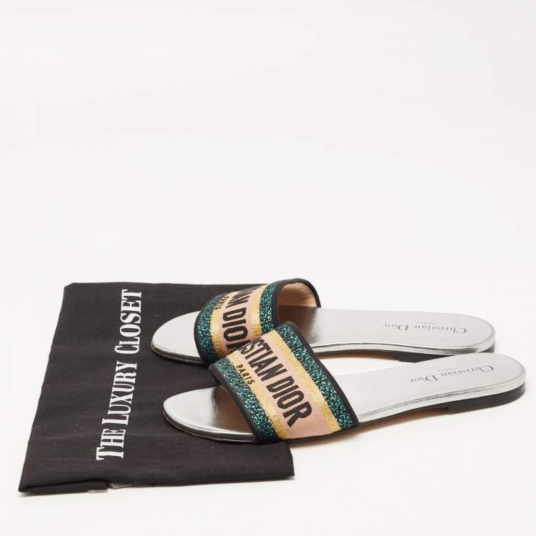Pre Owned Dior Tricolor Logo Embroidered Canvas Dway Flat Slides Size 39