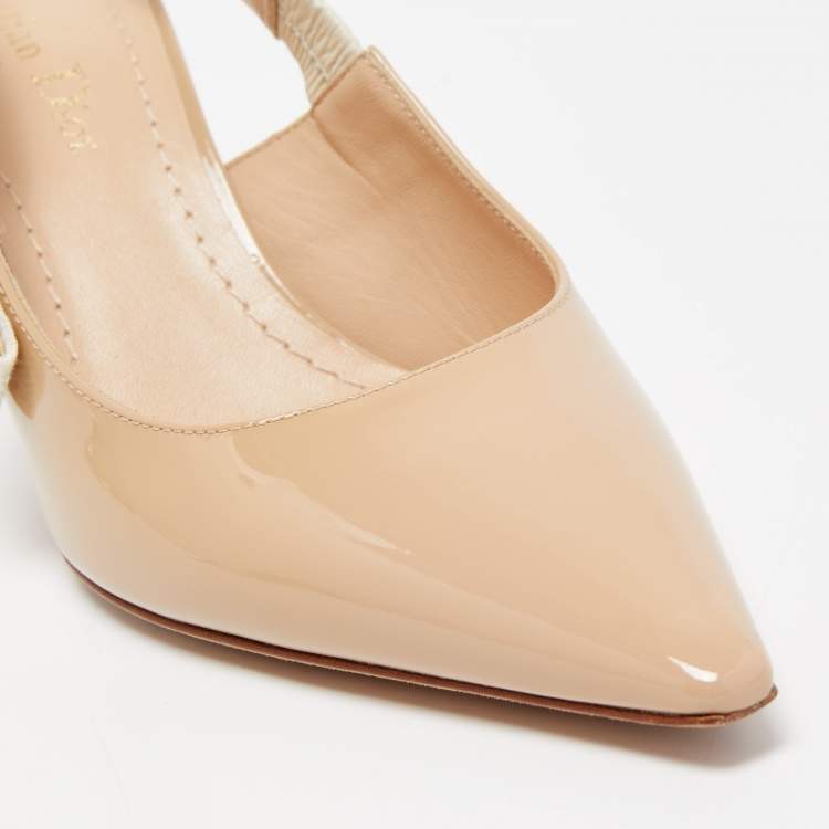 Pre Owned Dior Beige Patent Leather J'adior Slingback Pumps Size 37