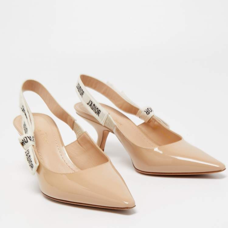 Pre Owned Dior Beige Patent Leather J'adior Slingback Pumps Size 37