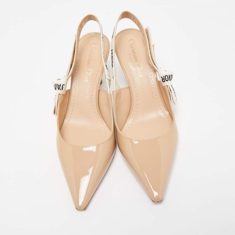 Pre Owned Dior Beige Patent Leather J'adior Slingback Pumps Size 37