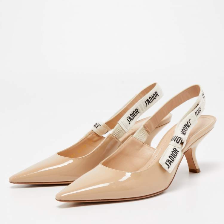 Pre Owned Dior Beige Patent Leather J'adior Slingback Pumps Size 37