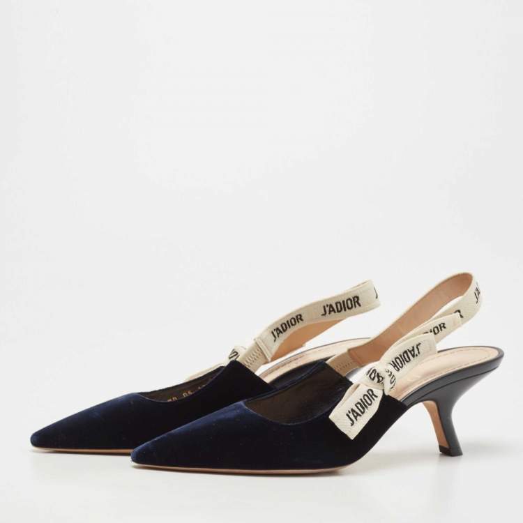 Pre Owned Dior Navy Blue Velvet J'adior Slingback Pumps Size 37