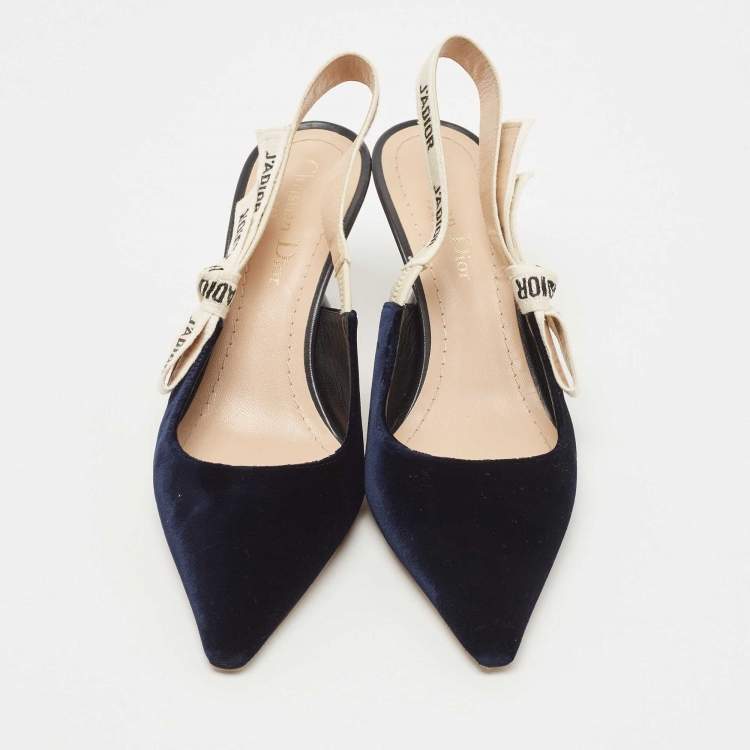 Pre Owned Dior Navy Blue Velvet J'adior Slingback Pumps Size 37