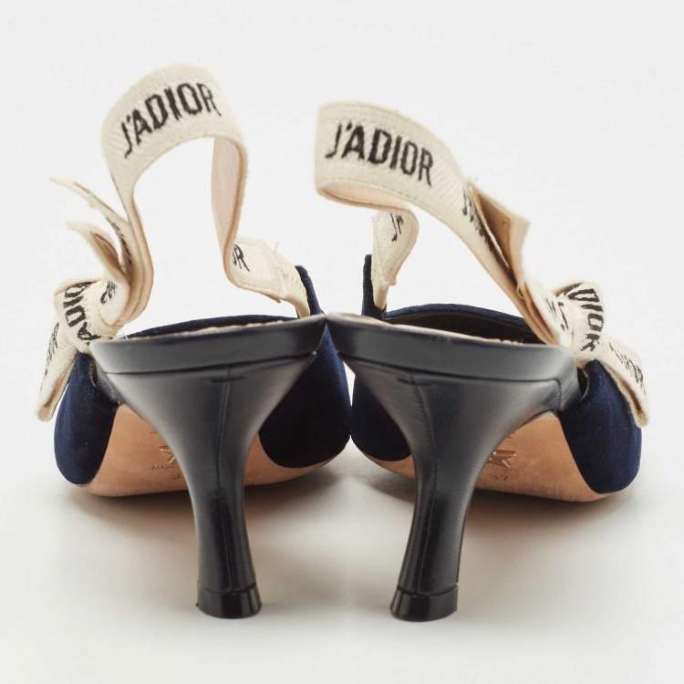 Pre Owned Dior Navy Blue Velvet J'adior Slingback Pumps Size 37