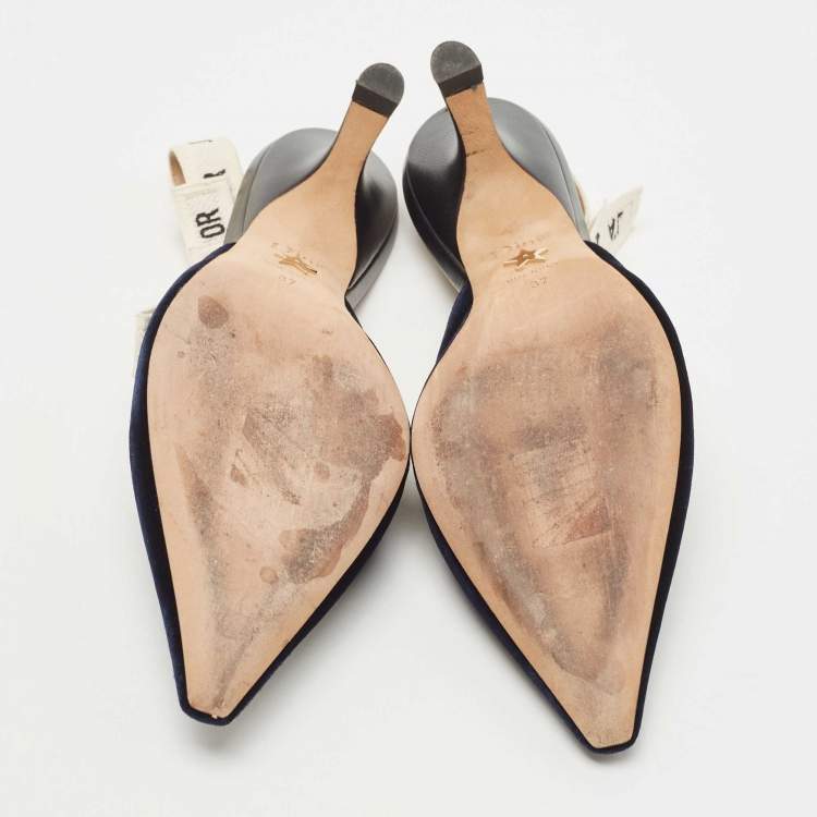 Pre Owned Dior Navy Blue Velvet J'adior Slingback Pumps Size 37