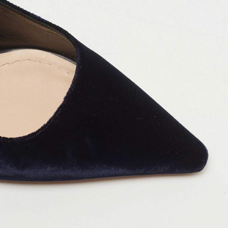 Pre Owned Dior Navy Blue Velvet J'adior Slingback Pumps Size 37
