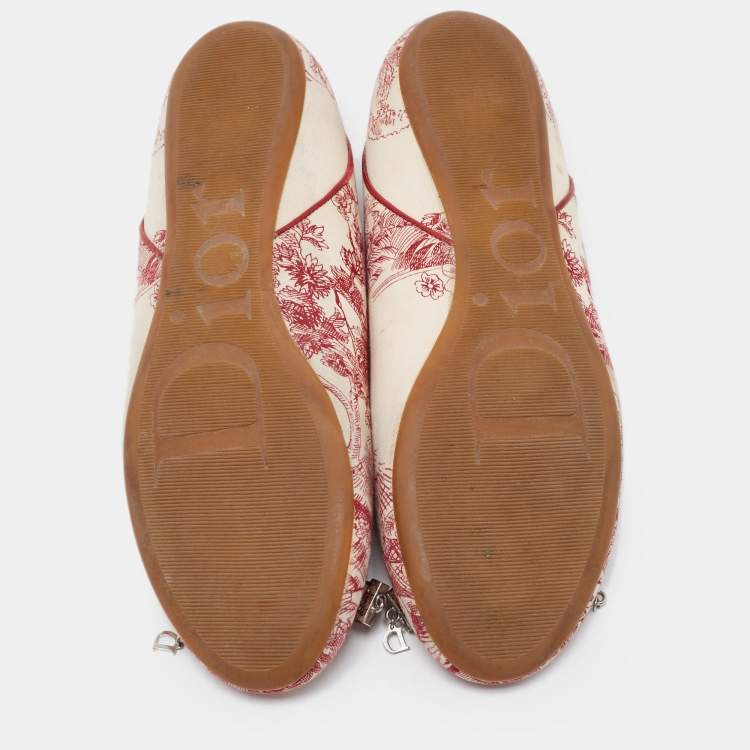 Pre Owned Dior Burgundy/Beige Toile De Jouy Canvas Bow Ballet Flats Size 40