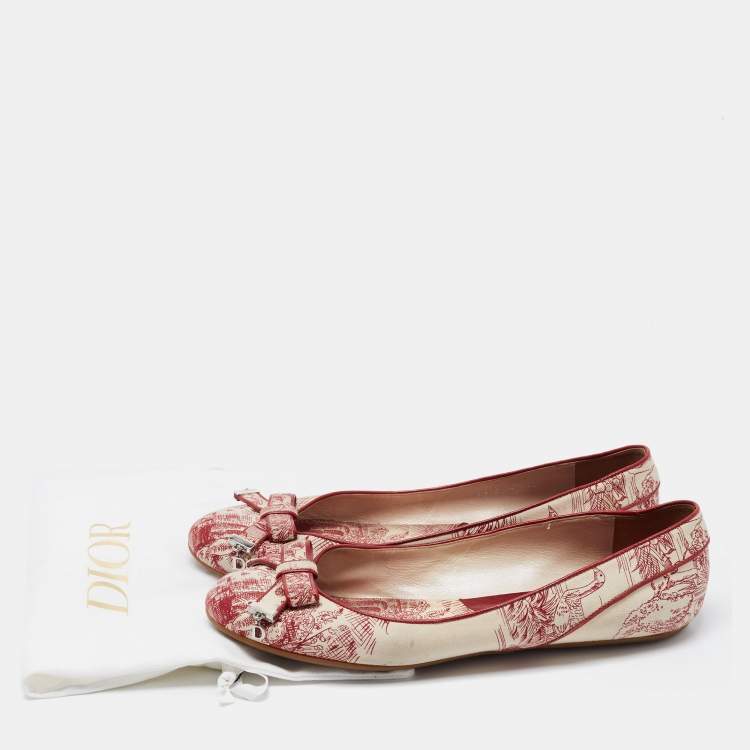 Pre Owned Dior Burgundy/Beige Toile De Jouy Canvas Bow Ballet Flats Size 40