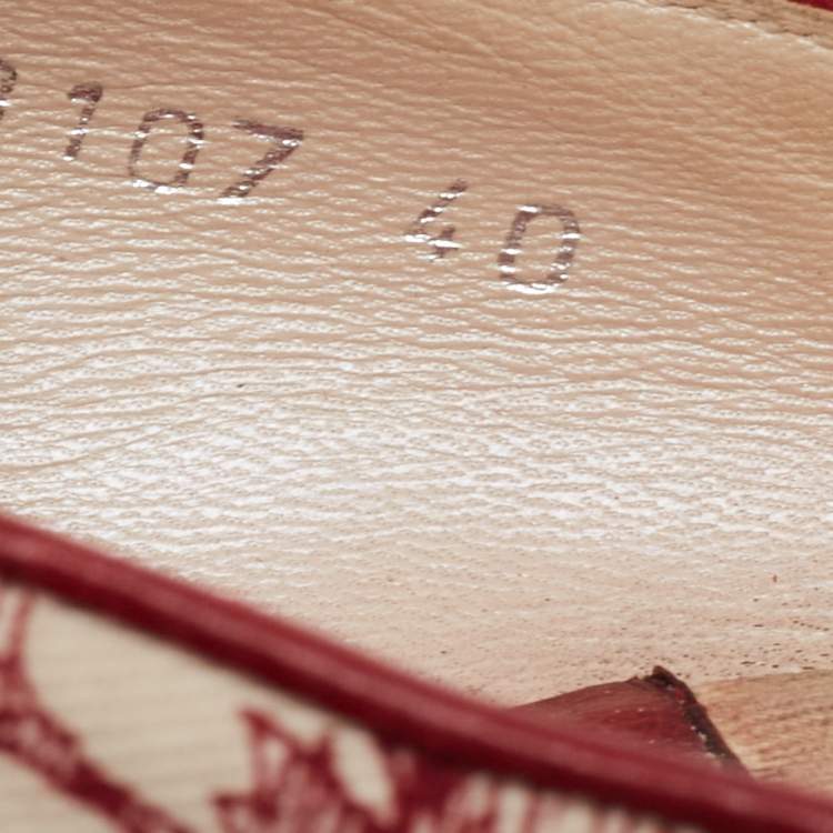 Pre Owned Dior Burgundy/Beige Toile De Jouy Canvas Bow Ballet Flats Size 40