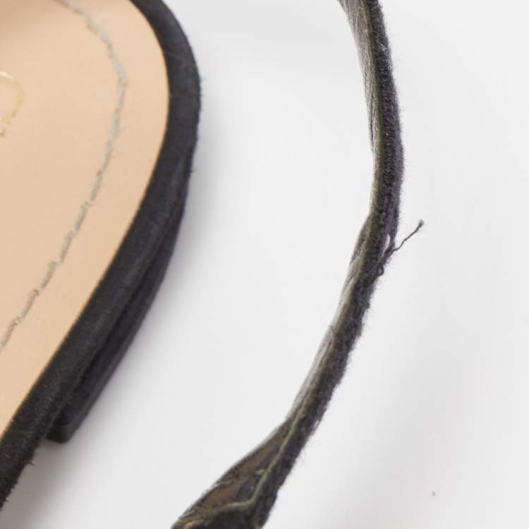 Pre Owned Dior Black Net and Suede J'adior Slingback Flats Size 37.5