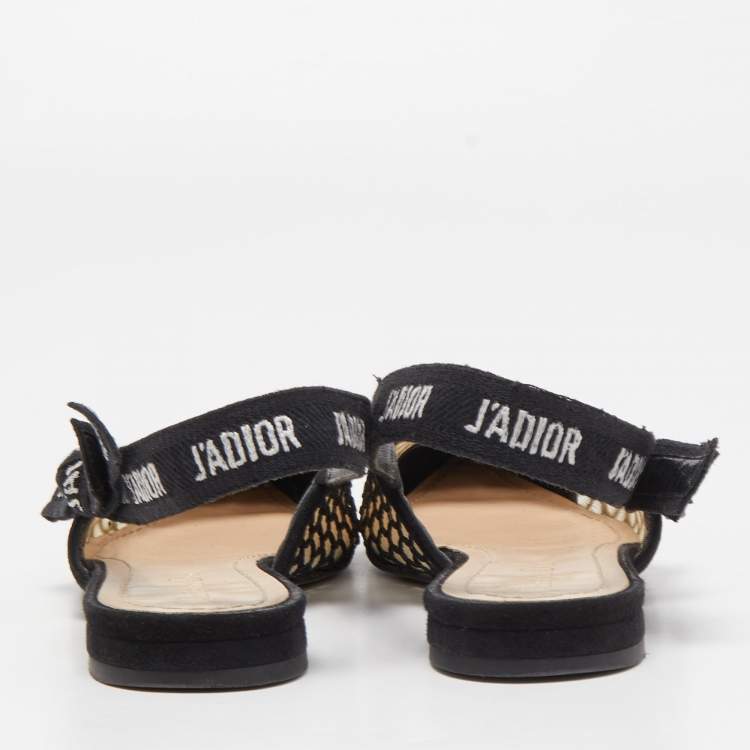 Pre Owned Dior Black Net and Suede J'adior Slingback Flats Size 37.5
