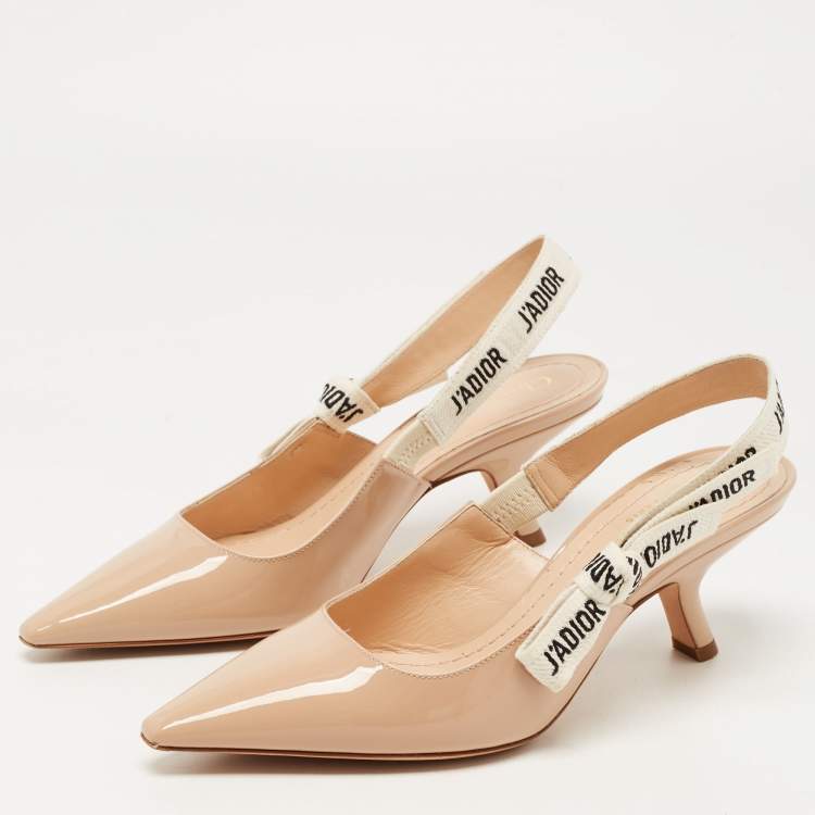 Pre Owned Dior Beige Patent Jadior Slingback Pumps Size 35.5