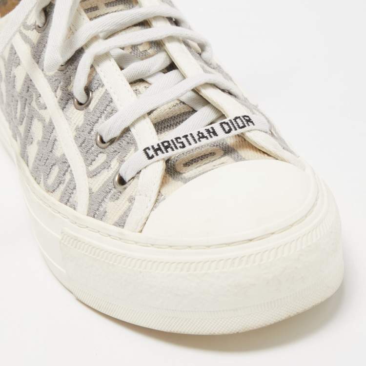Pre Owned Dior Grey/Off White Oblique Canvas Walk'n'Dior Sneakers Size 38.5
