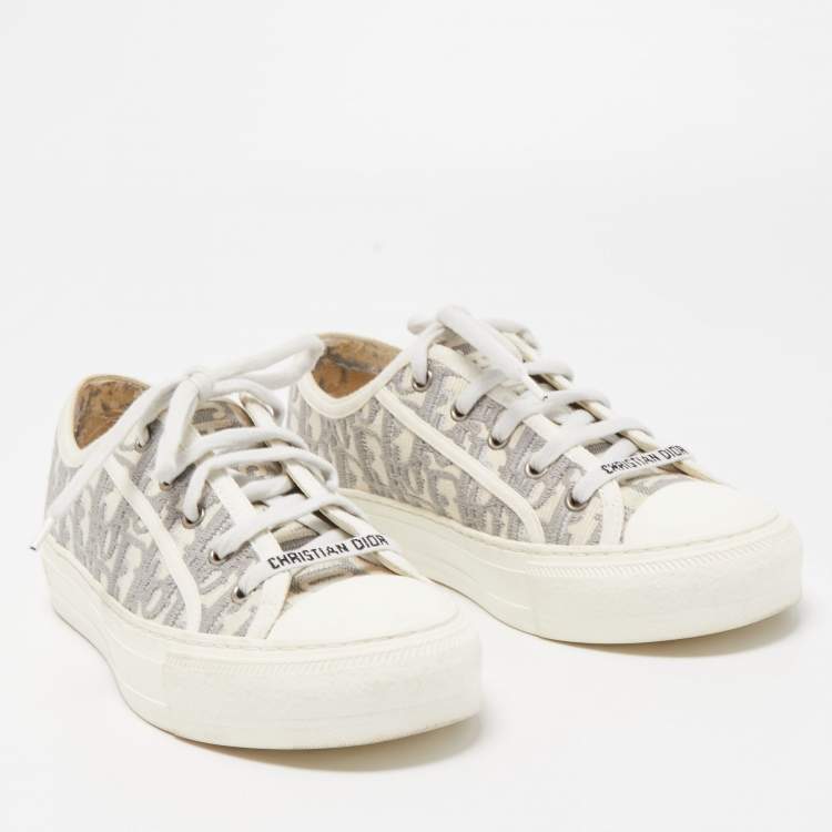Pre Owned Dior Grey/Off White Oblique Canvas Walk'n'Dior Sneakers Size 38.5
