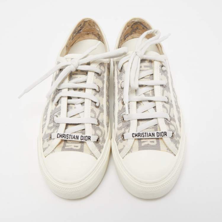Pre Owned Dior Grey/Off White Oblique Canvas Walk'n'Dior Sneakers Size 38.5
