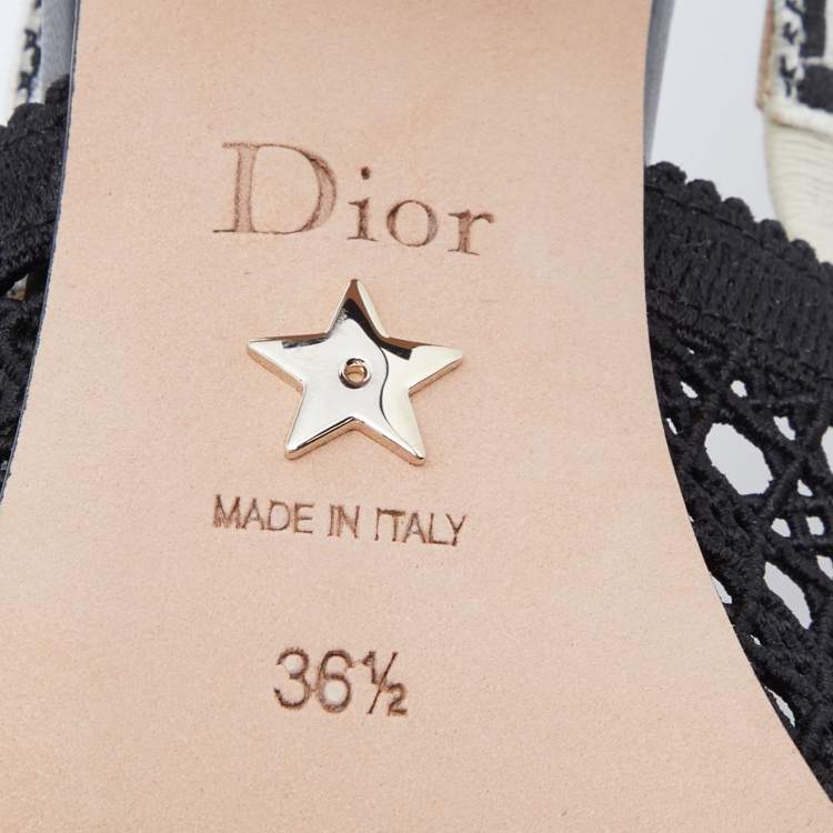 Pre Owned Dior Black Fabric and Leather Moi Block Heel Slingback Sandals Size 36.5