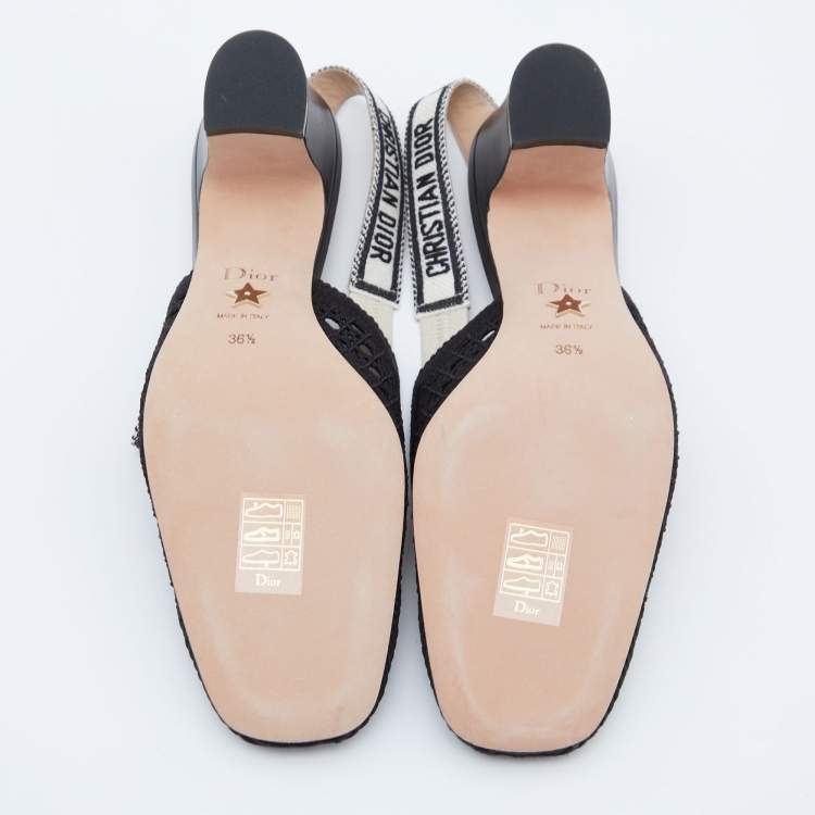 Pre Owned Dior Black Fabric and Leather Moi Block Heel Slingback Sandals Size 36.5