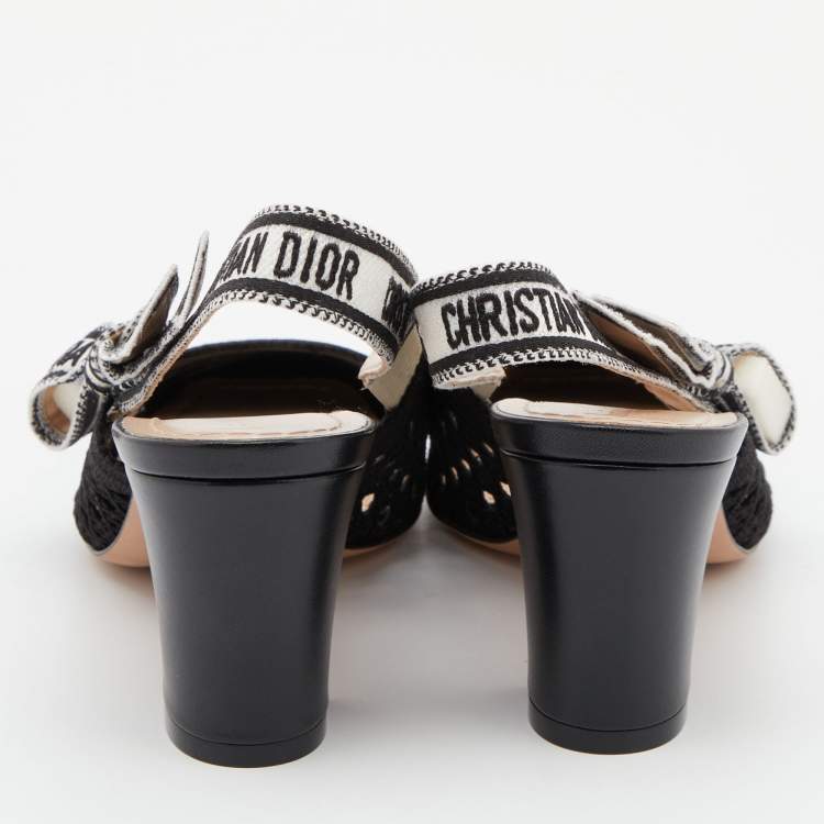 Pre Owned Dior Black Fabric and Leather Moi Block Heel Slingback Sandals Size 36.5