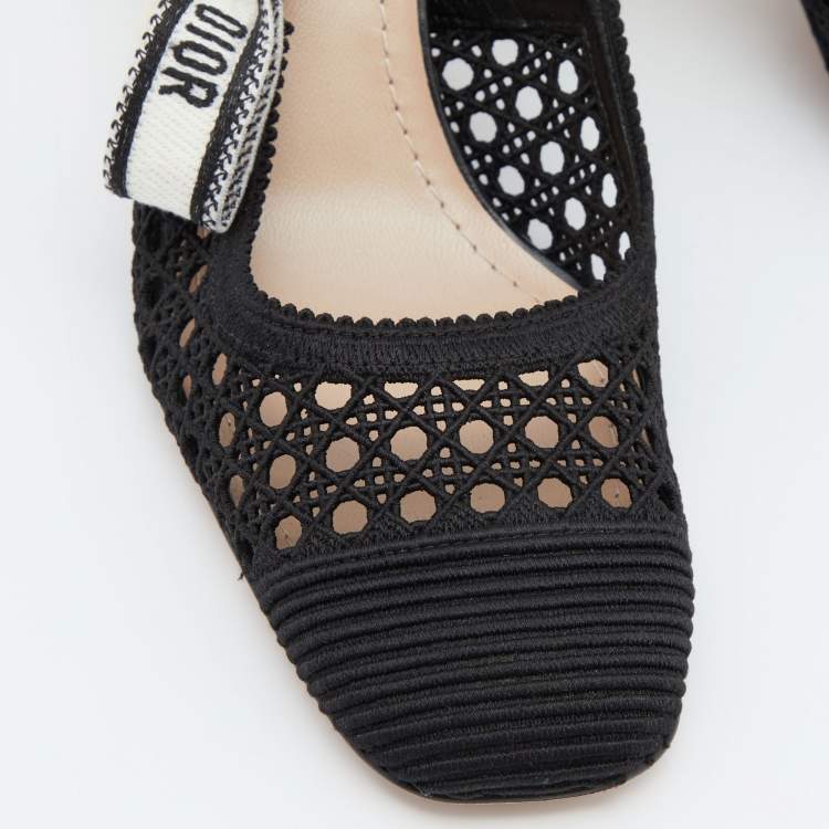 Pre Owned Dior Black Fabric and Leather Moi Block Heel Slingback Sandals Size 36.5