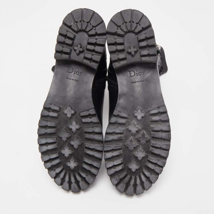 Pre Owned Dior Black Leather Maniac Moto Boots Size 36