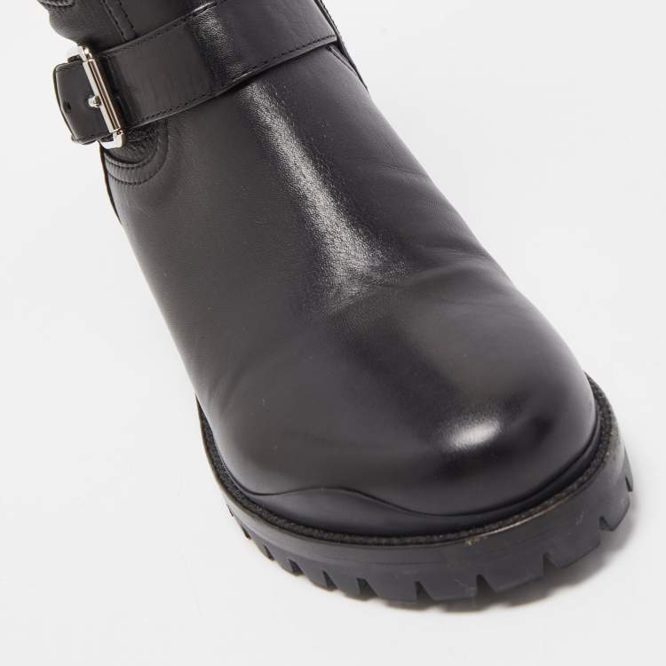 Pre Owned Dior Black Leather Maniac Moto Boots Size 36