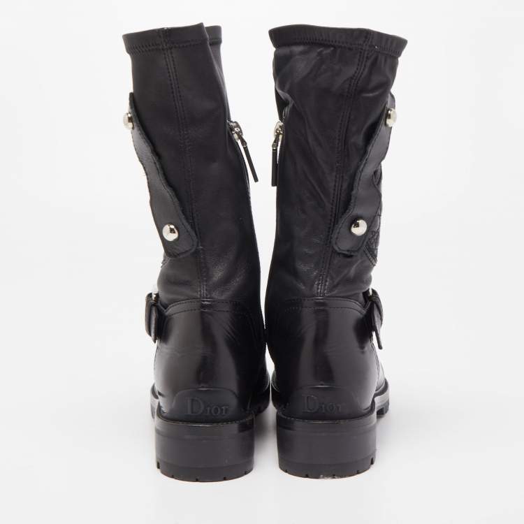 Pre Owned Dior Black Leather Maniac Moto Boots Size 36