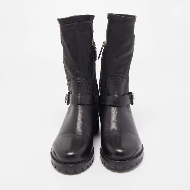 Pre Owned Dior Black Leather Maniac Moto Boots Size 36