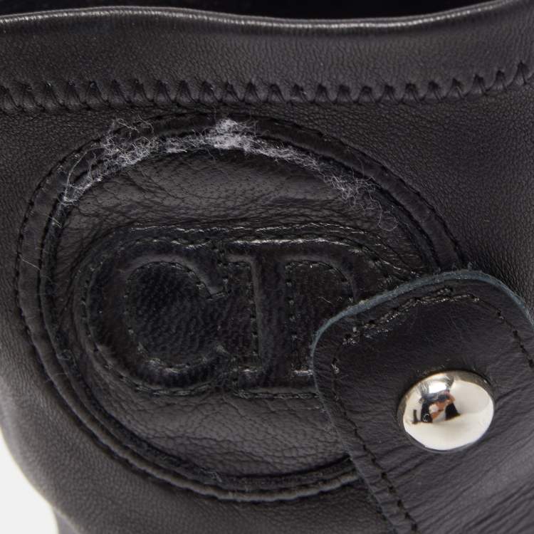 Pre Owned Dior Black Leather Maniac Moto Boots Size 36