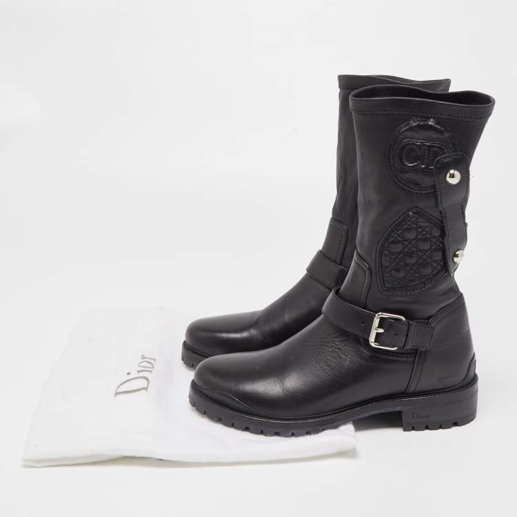 Pre Owned Dior Black Leather Maniac Moto Boots Size 36