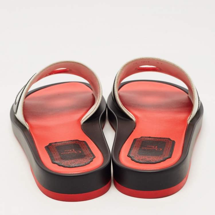 Pre Owned Dior Tricolor Leather Flat Slides Size 37