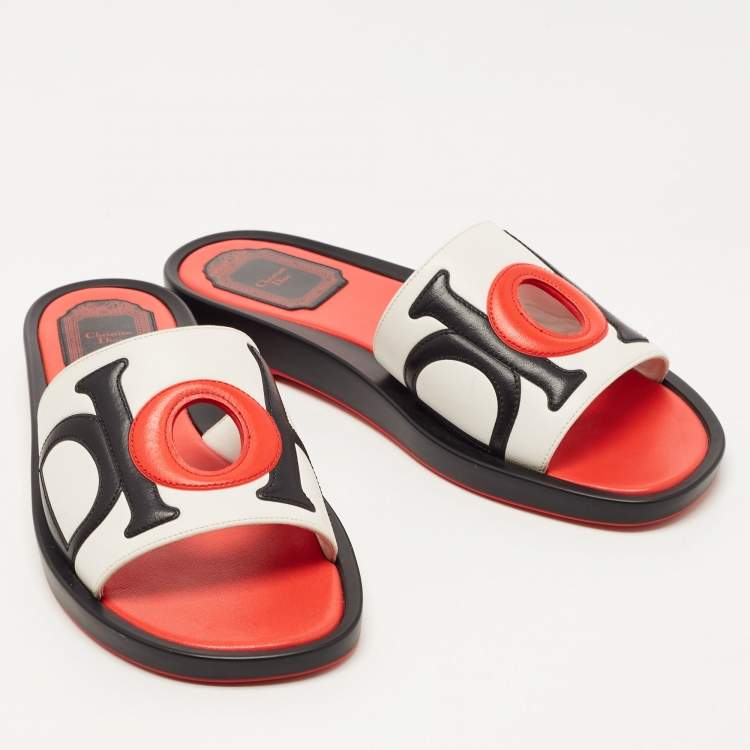 Pre Owned Dior Tricolor Leather Flat Slides Size 37