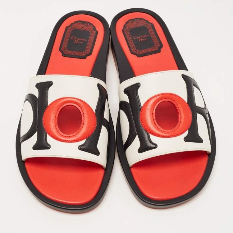 Pre Owned Dior Tricolor Leather Flat Slides Size 37