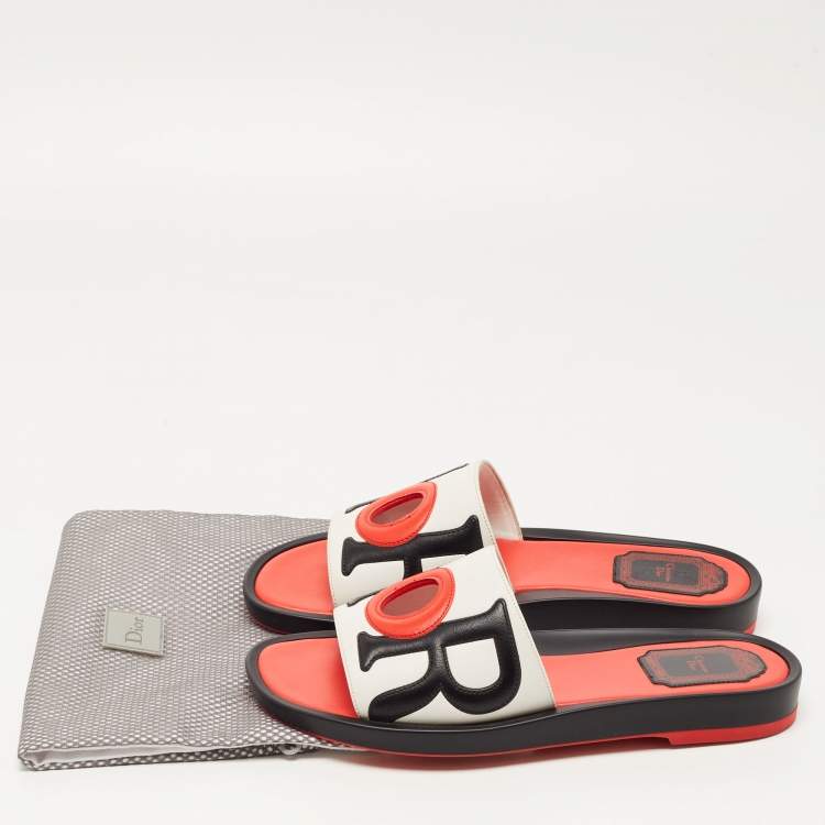 Pre Owned Dior Tricolor Leather Flat Slides Size 37