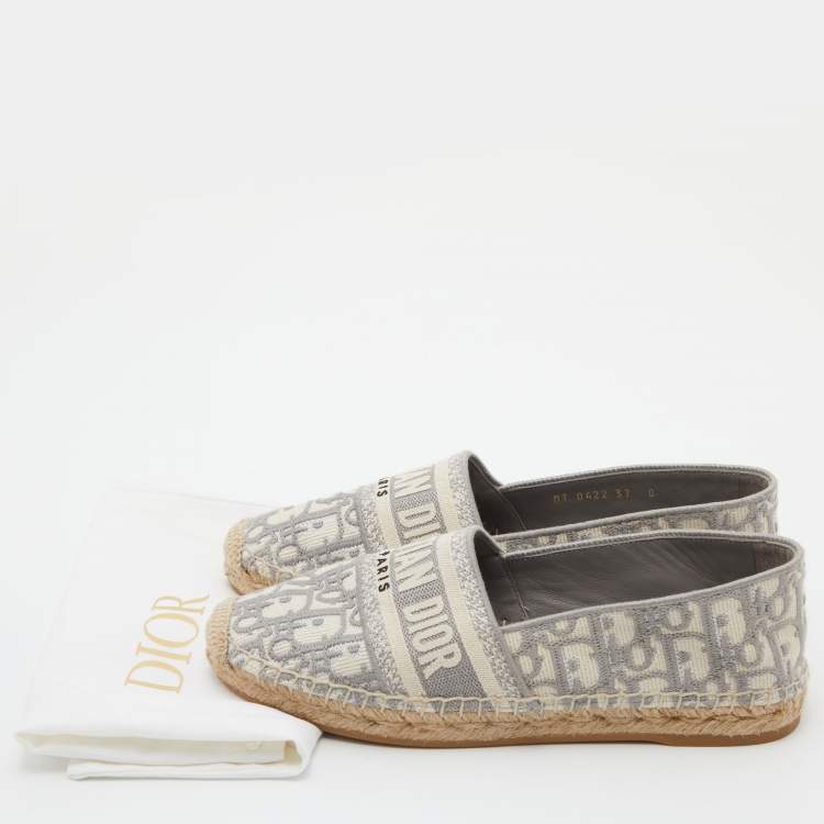 Pre Owned Dior Grey/White Oblique Canvas Granville Espadrille Flats Size 37