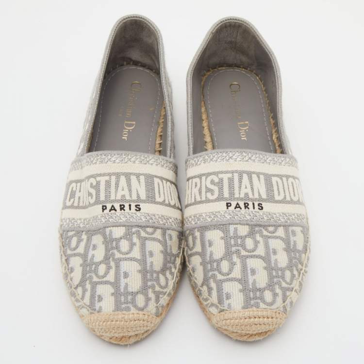 Pre Owned Dior Grey/White Oblique Canvas Granville Espadrille Flats Size 37
