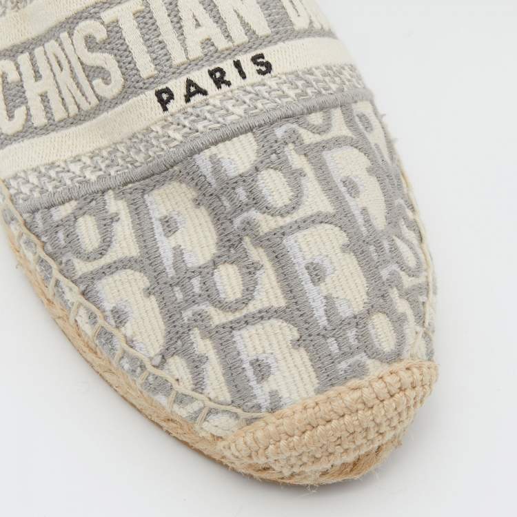 Pre Owned Dior Grey/White Oblique Canvas Granville Espadrille Flats Size 37